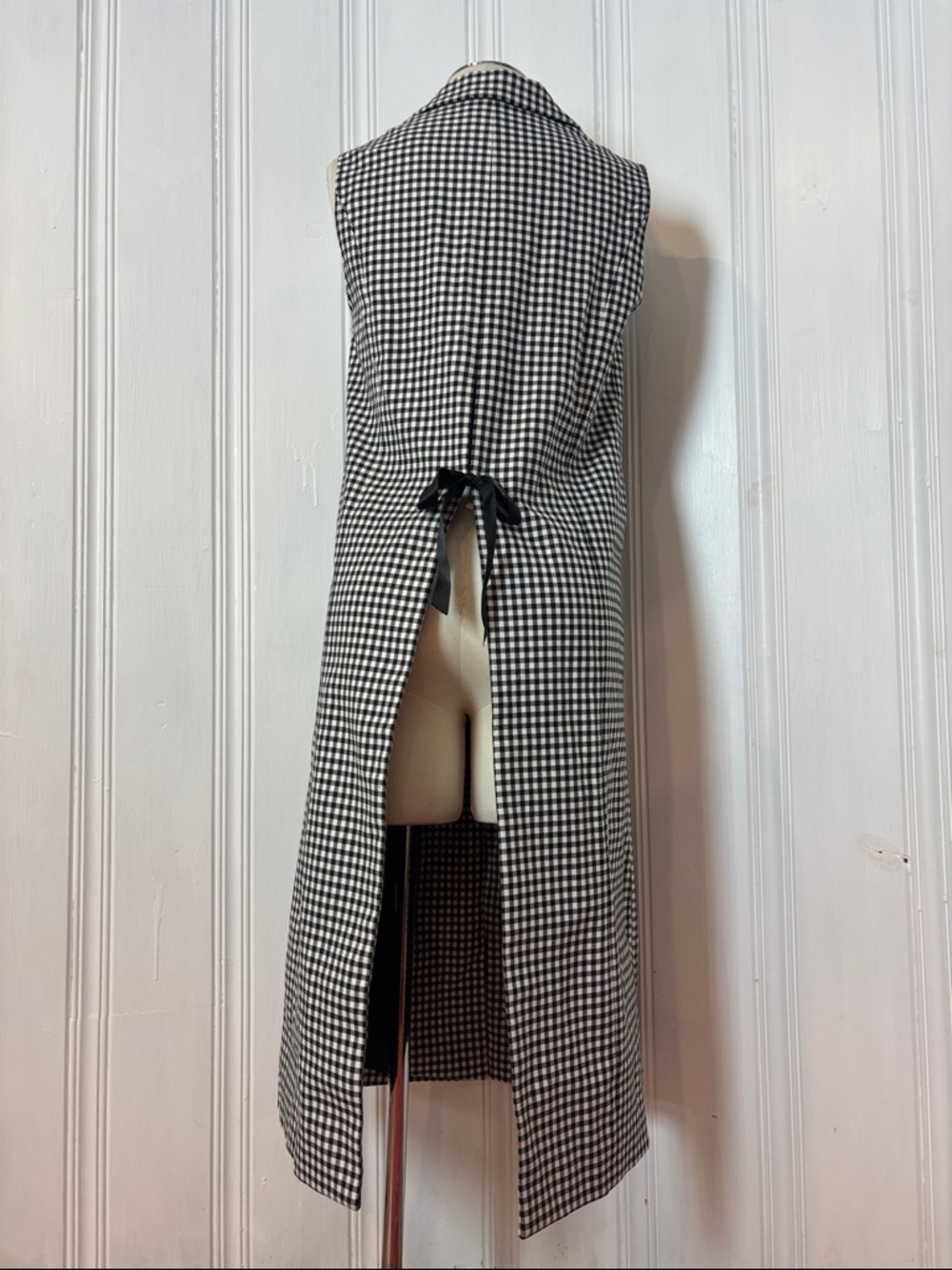 3COLOUR B&W Gingham Longline Vest / Sleeveless Duster Coat – Size M